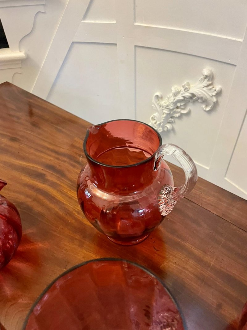 Antique Collection of Victorian Quality Cranberry Glass Items - Image 3